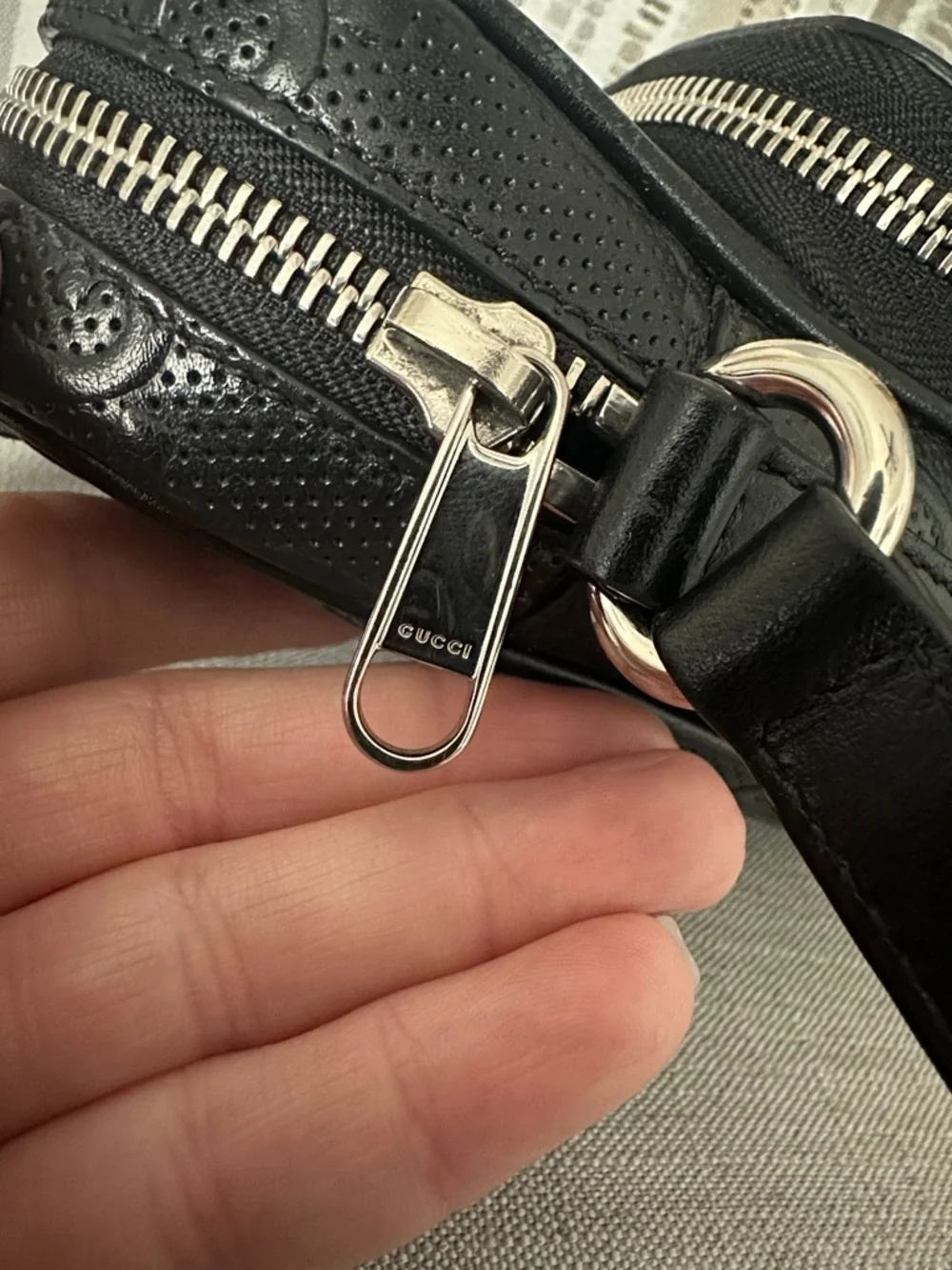 Gucci Black Perforated Leather Crossbody Messenger Bag - Picture 7 of 14